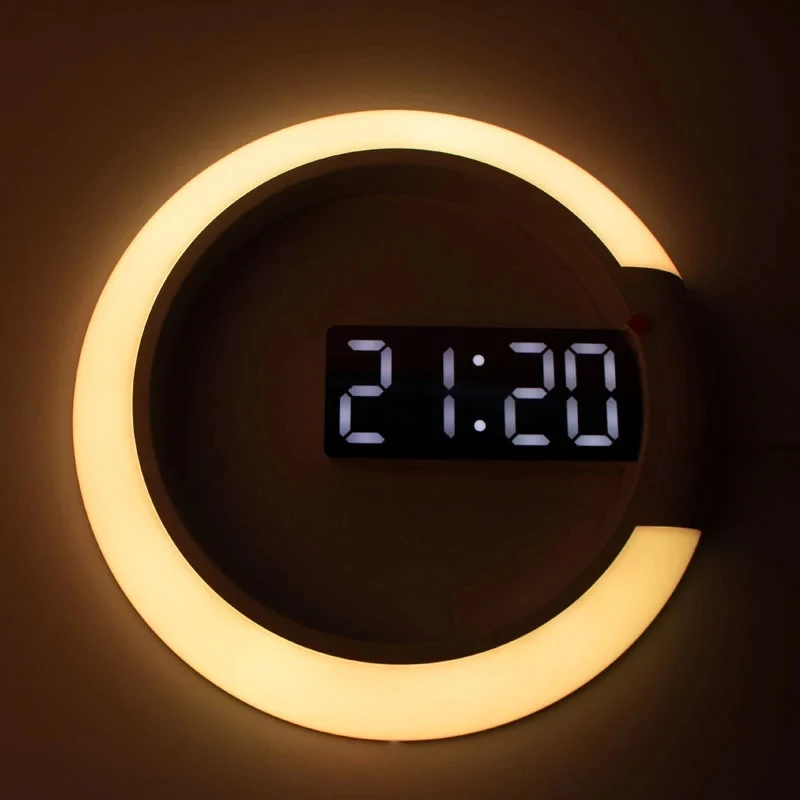 3D LED Mirror Hollow Wall Clock Modern Thermometer Remote Control  Alarm Clock Can Switch 7 Colors Clock  For Home Living Room