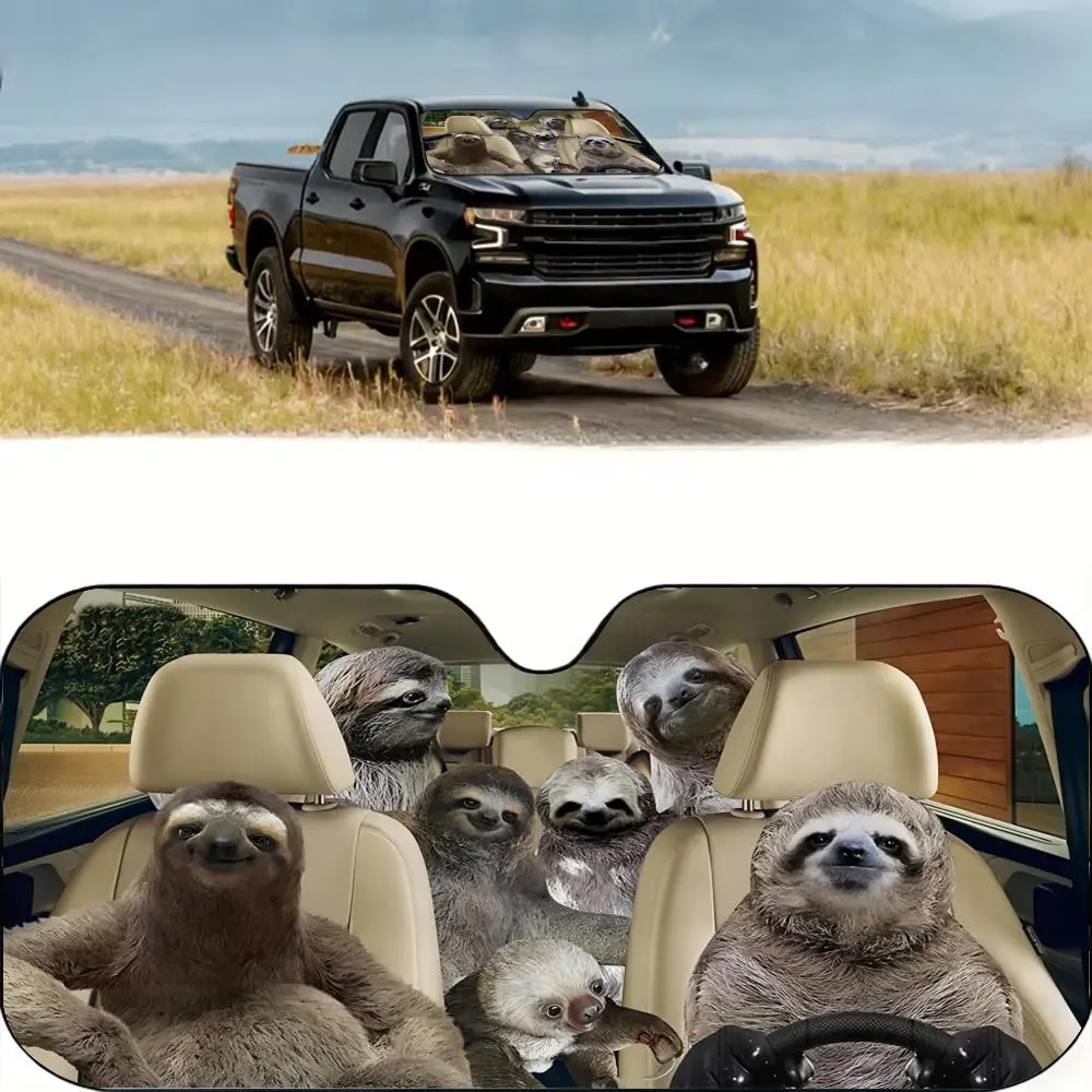 

Cute Sloth Driving Sun Visor Reusable Aluminum Foil UV Protector Heat Three-layer Insulation Windshield Sunshades