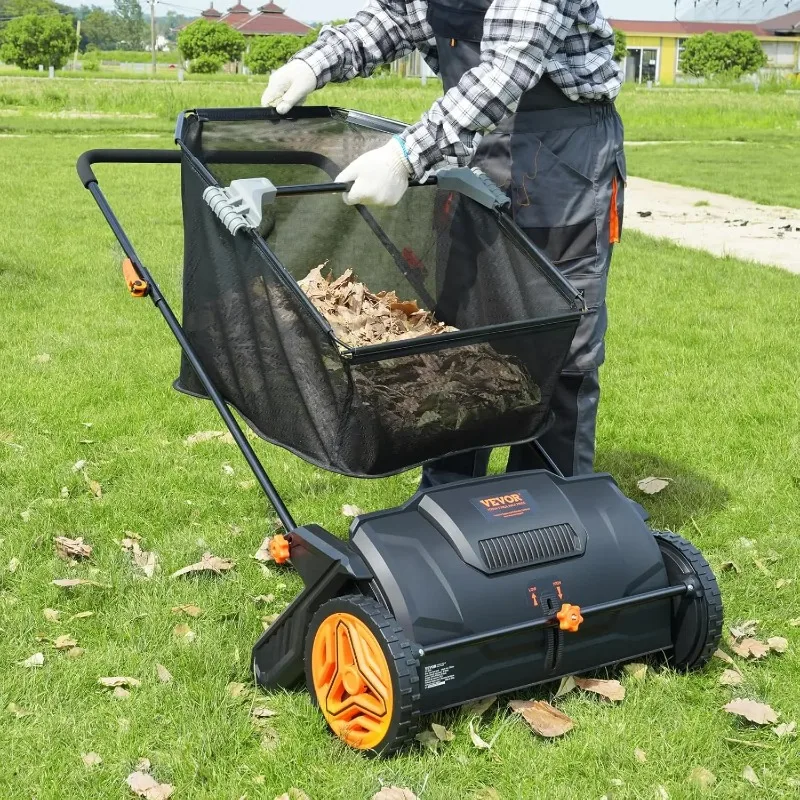 Push Lawn Sweeper, 21inch Leaf & Grass Collector, Heavy Duty Thickened Steel Durable to Use with Large Capacity 3.5 cu