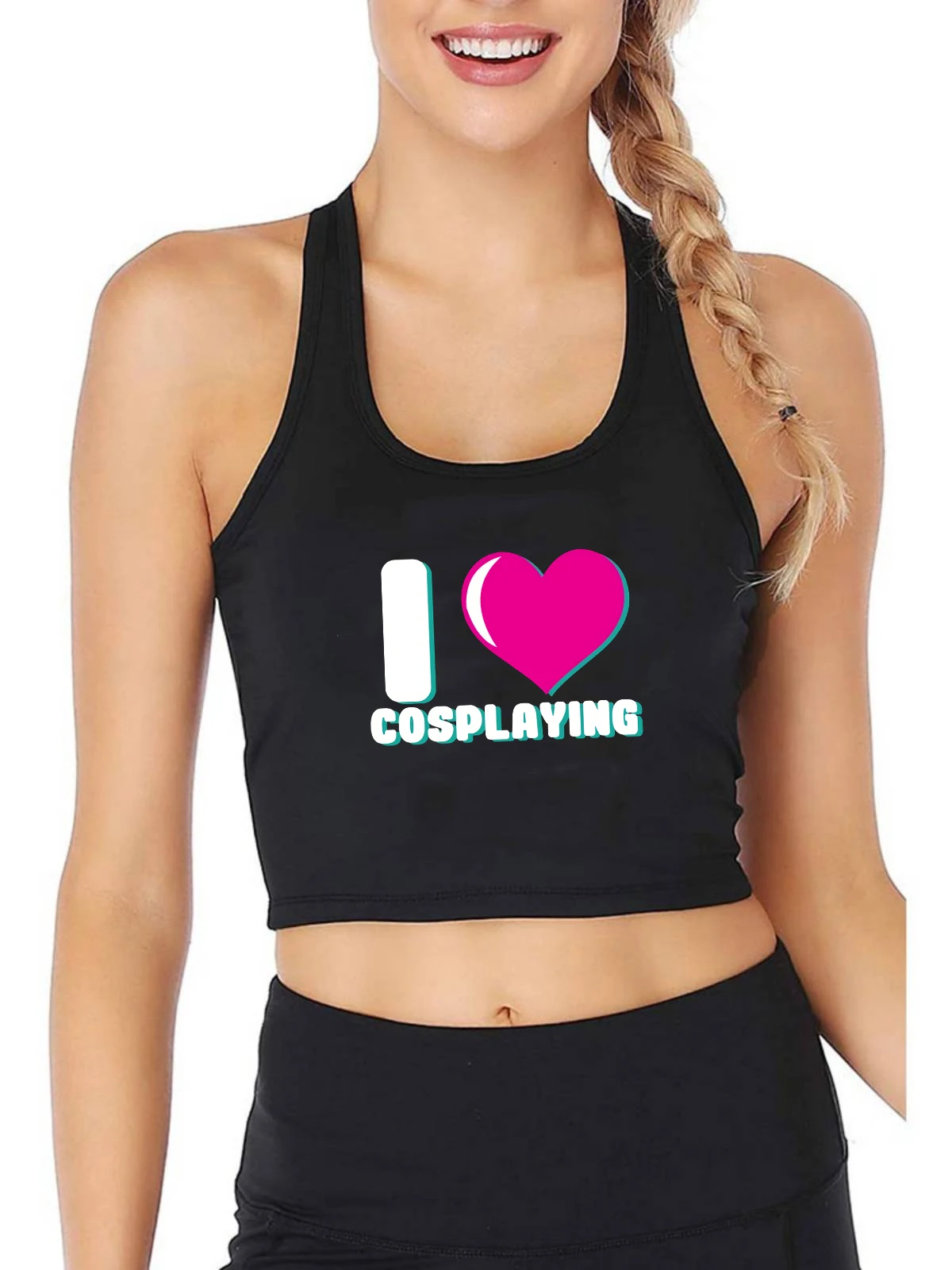 

I Love Cosplaying Design Sexy Slim Crop Top Cosplayer Fashion Creative Harajuku Print Tank Tops E-girl Cotton Training Camisole