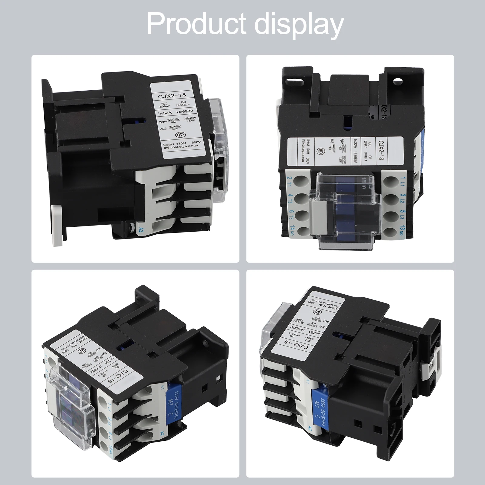 CJX2-1810 AC 240V Contactor AC Coil 32A (Ith) 3-Phase 1NO Motor Starter Relay CJX2 1810 Plate Front Wiring Electrical Equipment