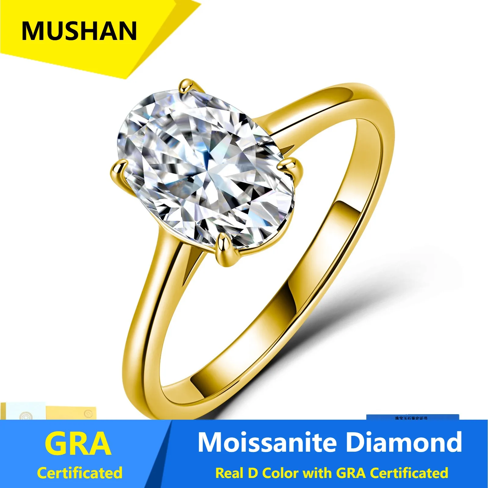 MUSHAN Luxury Jewelry 925 Sterling Silver Ring Band Women GRA Certificated Moissanite Diamond Emerald D Color Rings Fine Jewelry