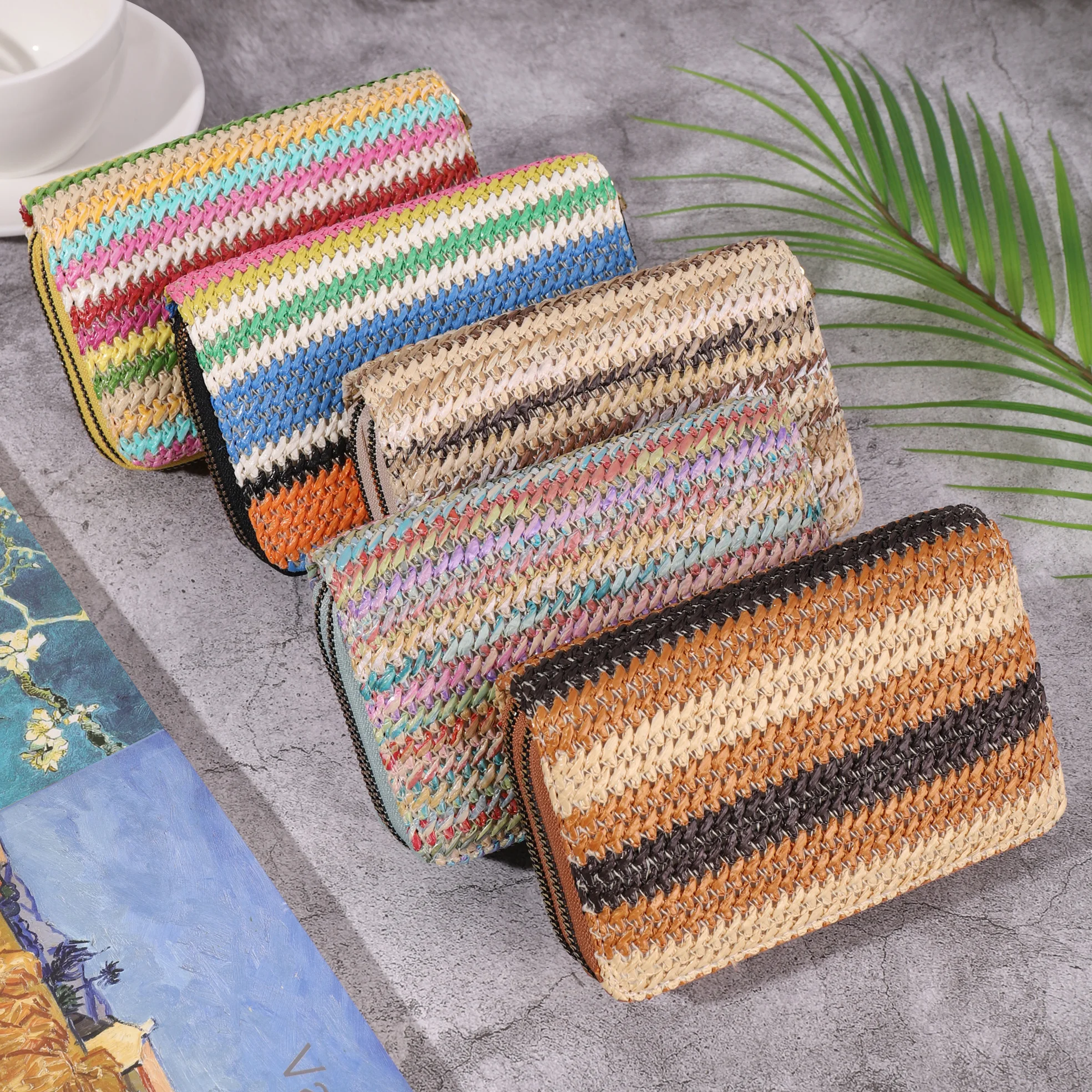 2023 new large capacity ladies wallet casual portable woven double zipper vintage premium clutch coin purse