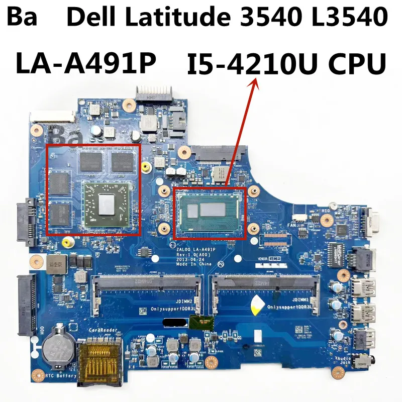 

For Dell For Latitude 3540 Laptop Motherboard LA-A491P DDR3 CPU I5-4210U 100% Test OK