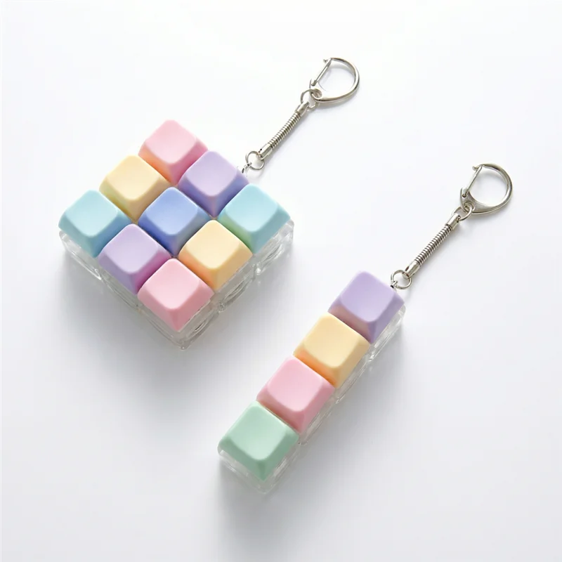 Cute Macaron Color Keyboard Keycap Clicker Fidget Click Toy Portable ASMR Stress Anxiety Relief Bag Pendant Collectible Toy Gift