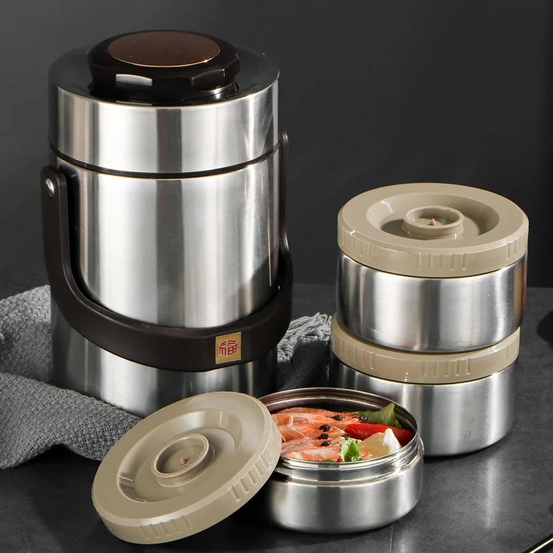 Large Capacity Stainless Steel Portable Lunch Box Three-Layer Vacuum Insulation Microwaveable Student Bento Work Occasion