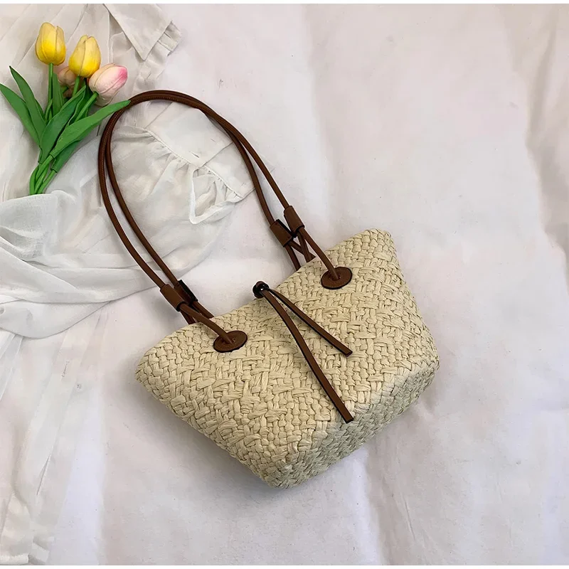 Neue Schulter Tasche Handgemachte Stroh Gewebt Große Kapazität Marke Hochwertige Korb Tasche Sommer Strand Urlaub Mode Handtasche Forwomen – Detail 18