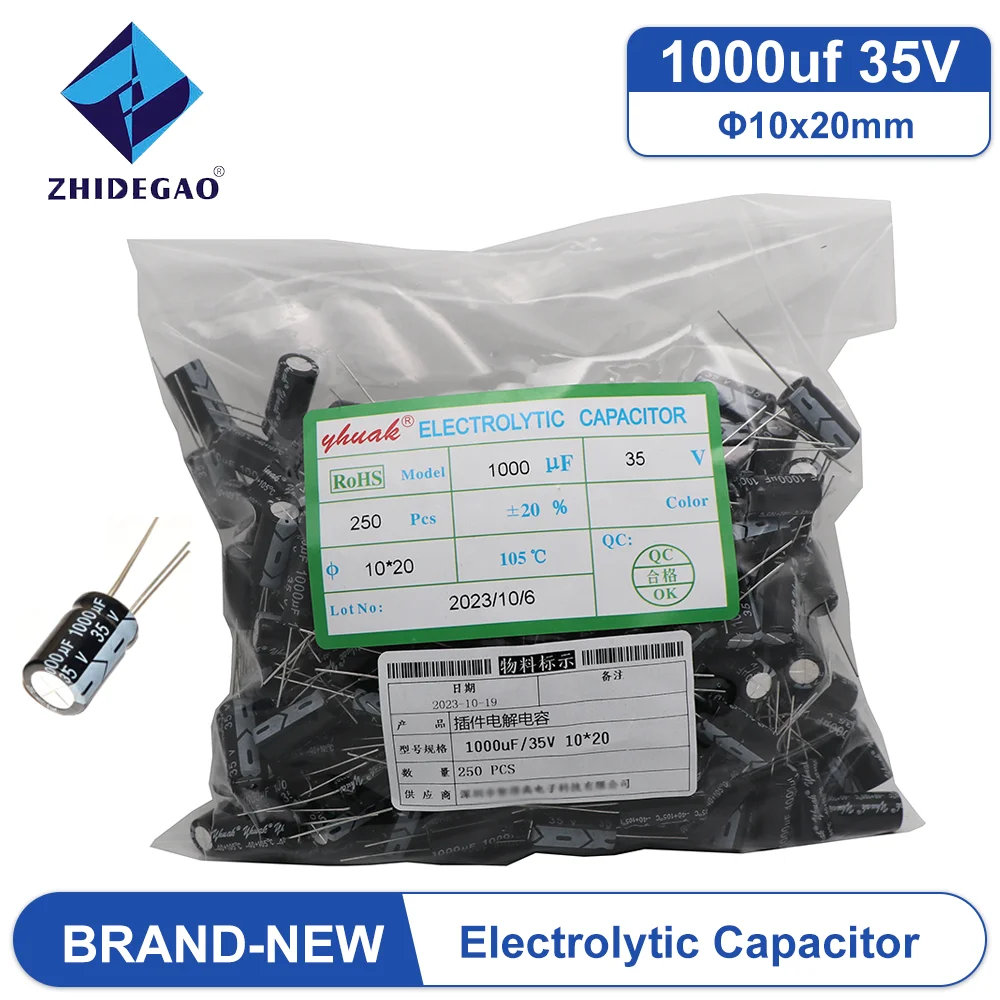 Pack of 250pcs/Lot 35V 1000UF Caliber 10x20mm 20% 105°Aluminum Electrolytic Capacitor BRAND NEW