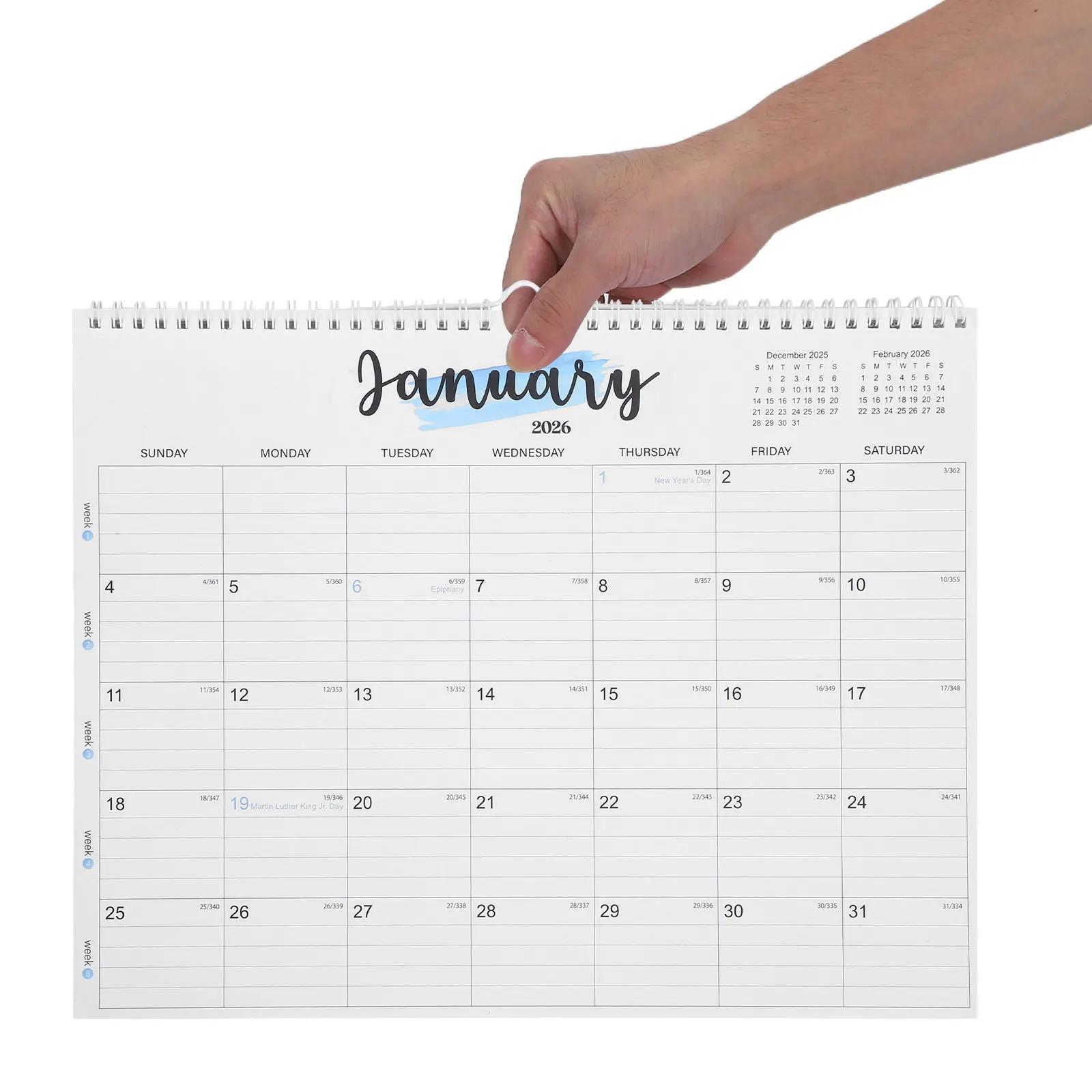 

Hanging 2026 Calendar Spiral Wire Bound 18 Month Planner Large Monthly Blocks Holiday Highlights Family Scheduling Office School