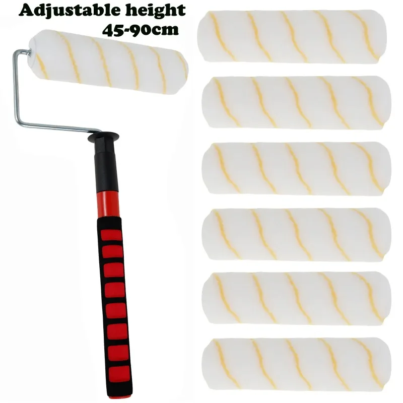 Paint Roller Sleeve 9 Inch (230MM) 6 Microfiber Paint Roller Covers with Telescopic Rod 45-90 Cm for Whole House Painting