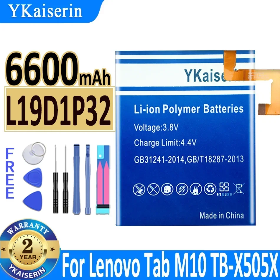 YKaiserin L19D1P32 L18D1P32 Battery for Lenovo Tab M10 TB-X505X X505L X505F/TB-X605L TB-X605F TB-X605M Code Bateria Batterie