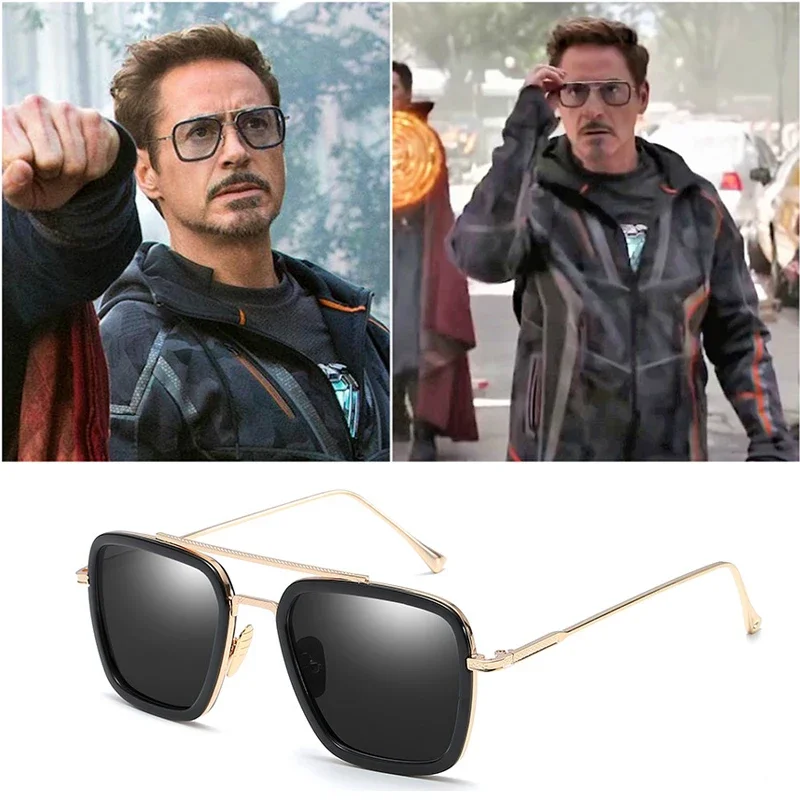 Modische Avengers Tony Stark Flugstil-Sonnenbrille Eckige Edith-Sonnenbrille – Detail 1