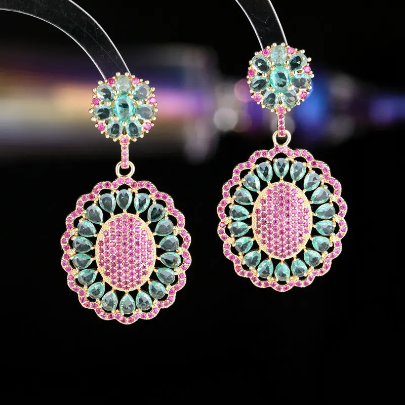 New Light Luxury And High Quality Heavy Industry Earrings With Elliptical Hollow Pattern Inlaid With Zircon S925 Silver Needle E