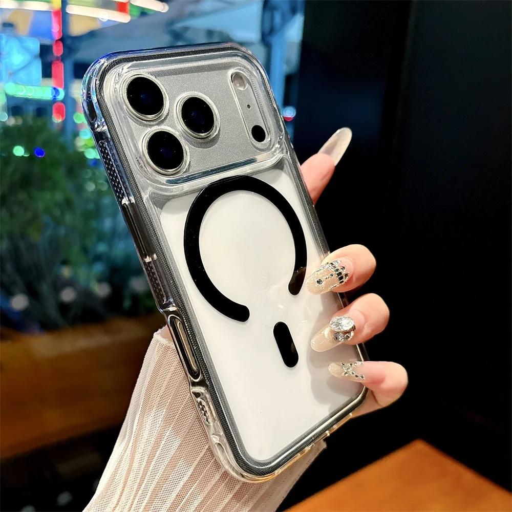 2-in-1 Transparente TPU-Handyhülle für iPhone 18 Pro Max 17 Air 16 15 14 13 12 11 mit MagSafe Magnetischer Kabelloser Ladeabdeckung – Detail 3