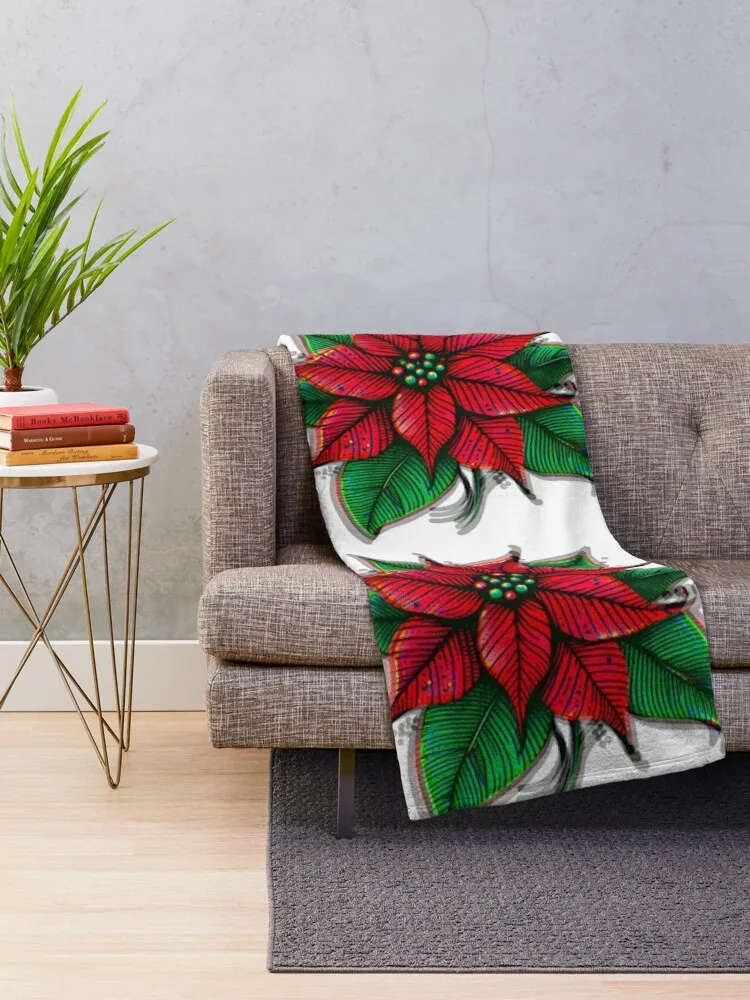 Chromatic Aberration Christmas Poinsettia - Red and Green Doodle Digital Art Throw Blanket Stuffeds Plaid on the sofa Blankets