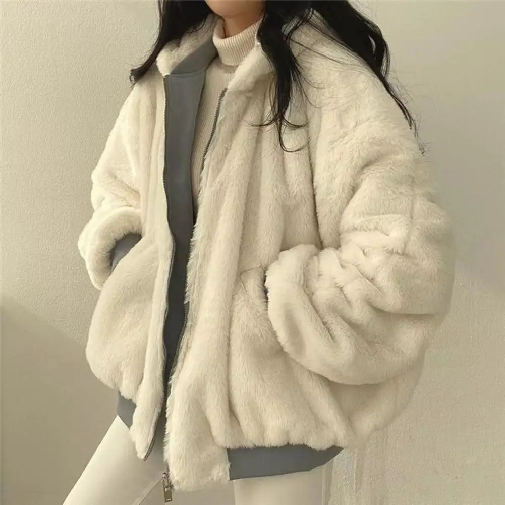 Manteau polaire à capuche Double face pour femme, veste coréenne ample à manches longues avec fermeture éclair, parka épaisse et chaude, à la mode, hiver
