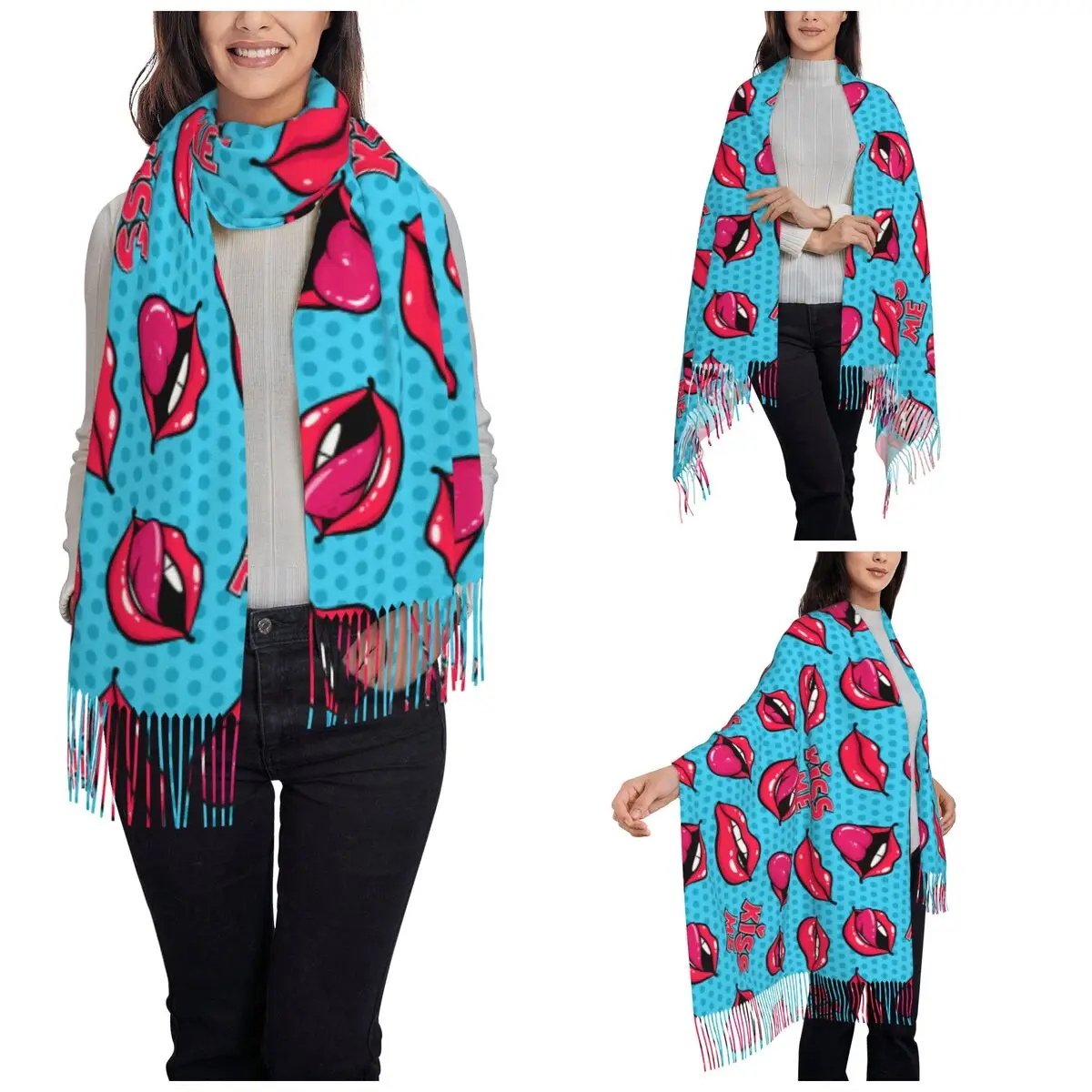 Sensual Lips Kiss Shawls Wraps for Ladies Winter Warm Long Soft Scarf Sexy Lip Pop Art Style Pashminas Shawl Scarves