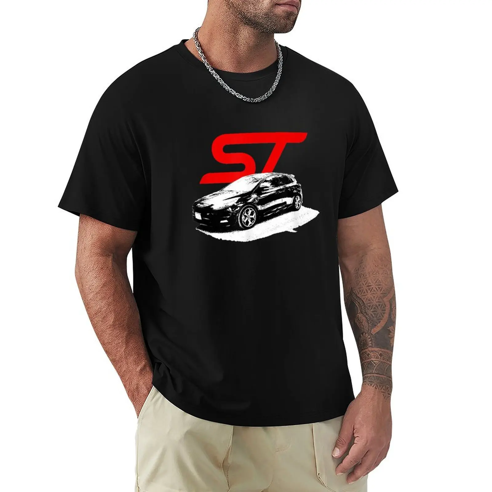 Focus ST - Distressed Look Red Variant T-Shirt Basic Short Sleeve T-Shirt for Men