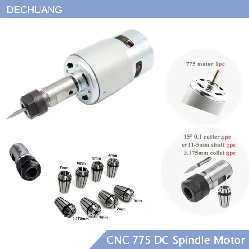 CNC 775 Spindle Motor DC 12V-24V 20000RPM Mini Electric Motor Ball Bearing Large Torque High Power Spindle for CNC 3018 3018pro