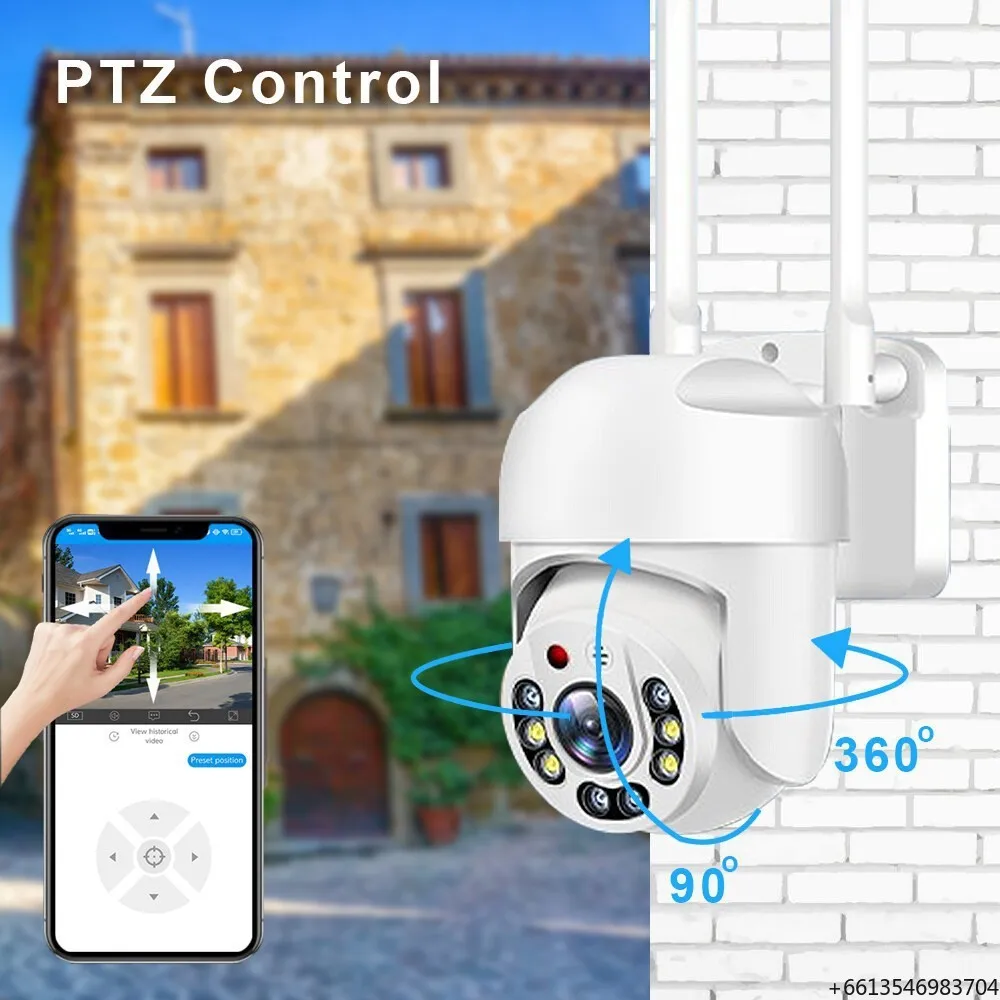 2K CMOS WiFi IP Camera 1080P Outdoor Security Camera Pan-Tilt Auto Tracking Face Recognition H.265 180 Viewing Angle for