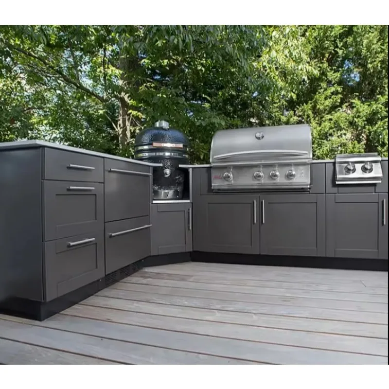 Storage Drawer Outdoor Kitchen Modular Unit with Compact Food Preparation Surface Counter for Small Deck Spaces