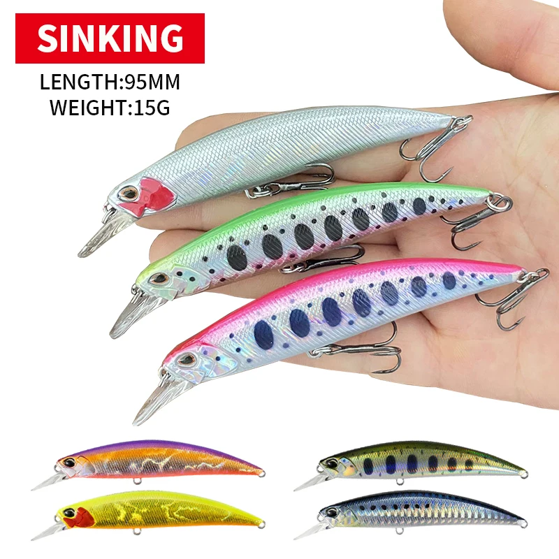 1pcs Sinking Fishing Bait 95mm 15g Minnow Lures Artificial Bait Lake Fishing Lure for Bass Trout Pike Wobblers Perch Leurre M095