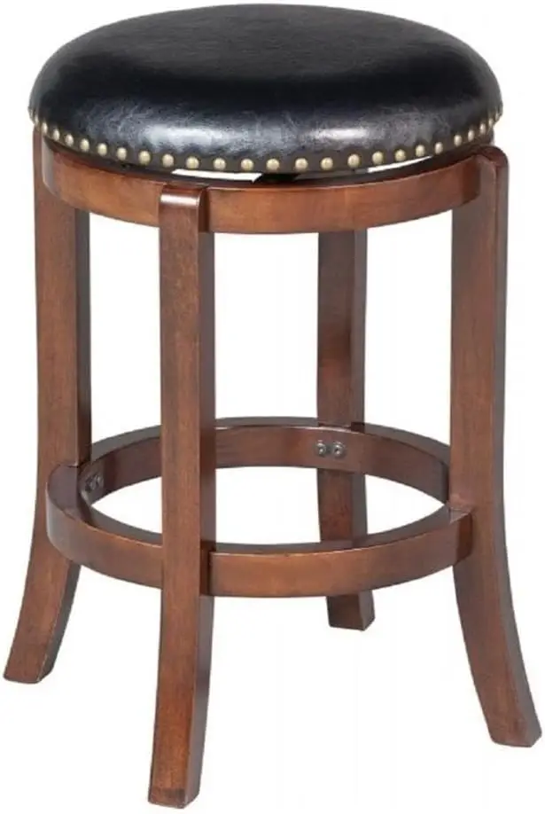 24-Inch Counter Height Swivel Stool in Cappuccino Faux Leather, Durable Rubberwood Frame