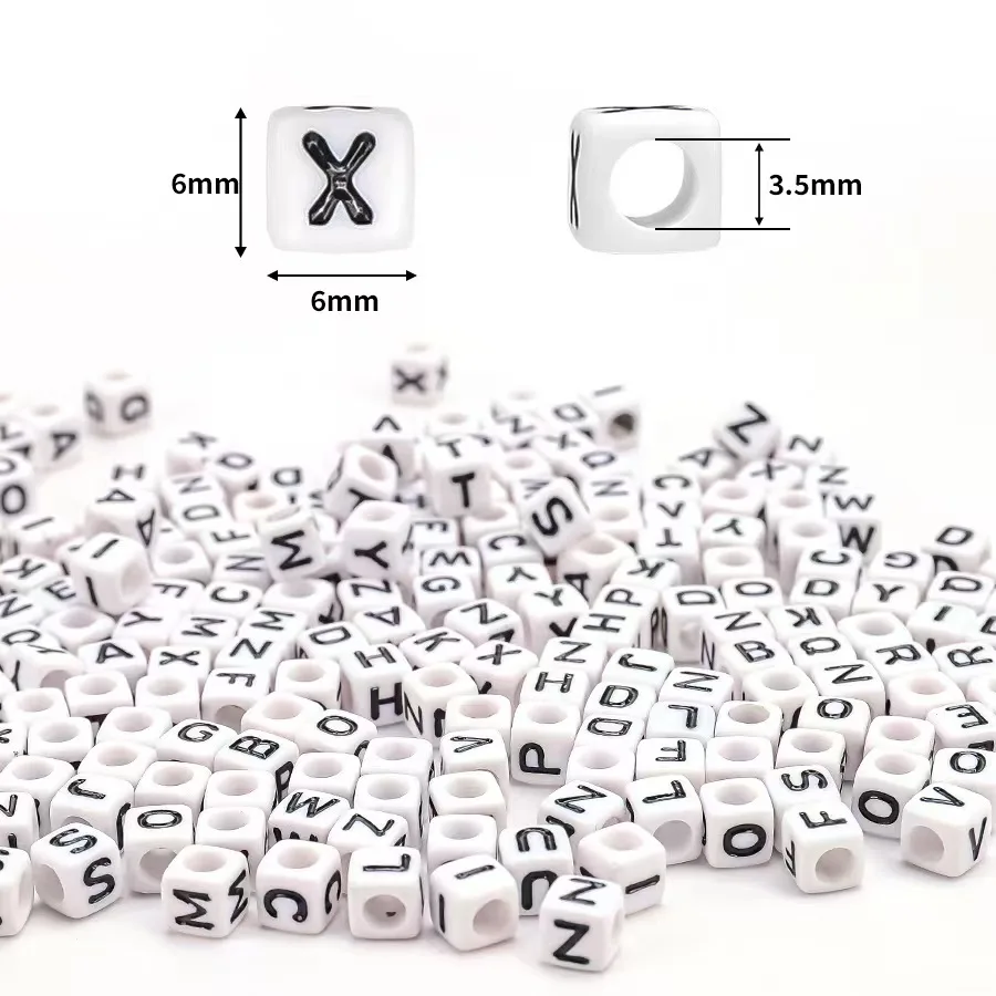 6X6mm Square White and Black Mixed Letter Acrylic Beads Cube Loose Spacer Alphabet Beads For Jewelry Making Diy Accessories