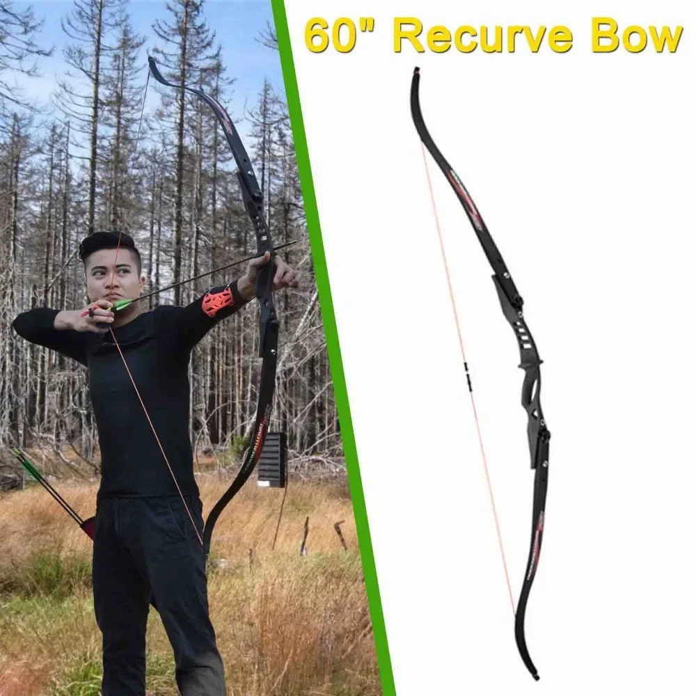 1X Recurve Bow ILF 15-25lbs Youth Beginners Child Game Bow Set Right Left Hand Black