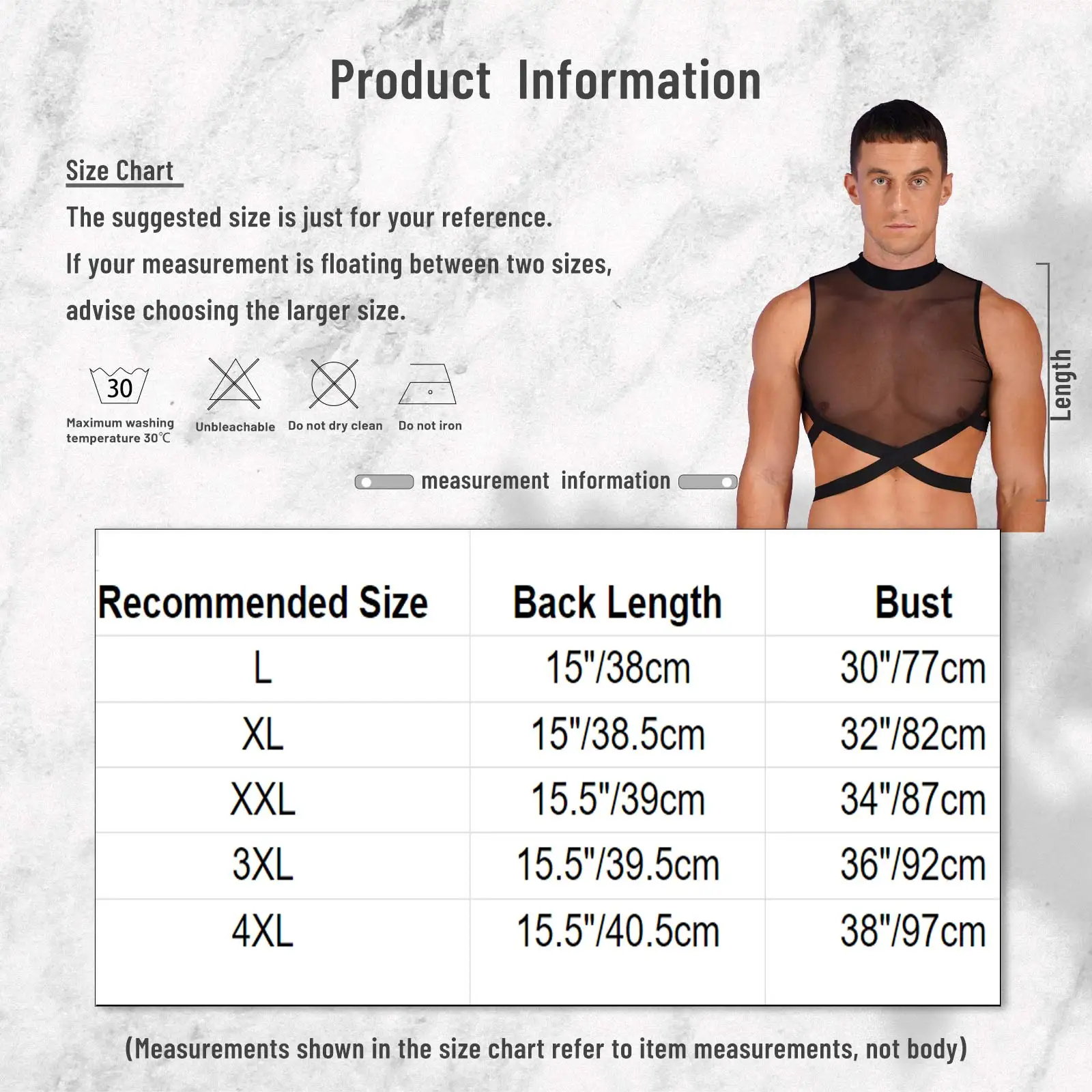 Mens Sleeveless Sheer Mesh Crop Top Zipper Back Elastic Strappy Criss Cross Round Neck Vest