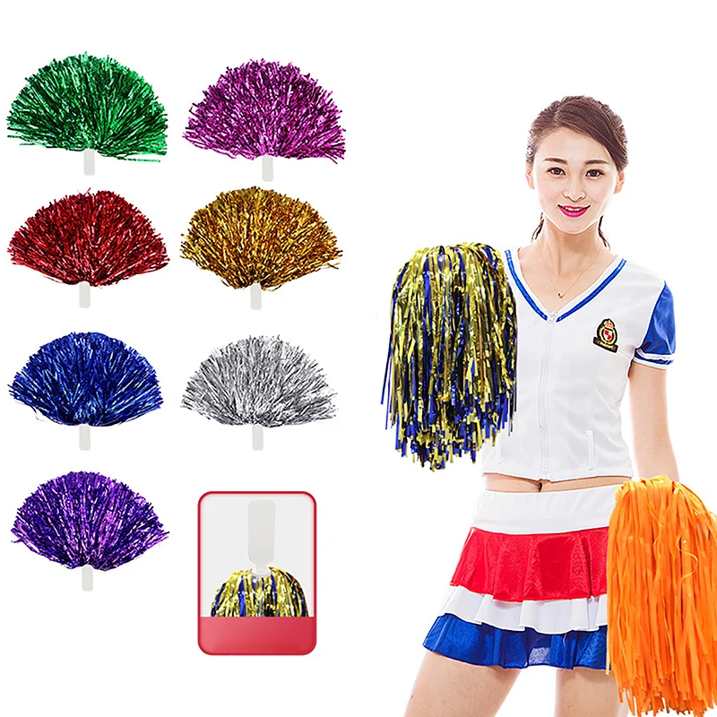 

1pc Rainbow Plastic Cheerleader Pompoms Girl Cheer Refueling Props Cheerleading Pom Ppom Handle/Double Hole Game Cheering Ball