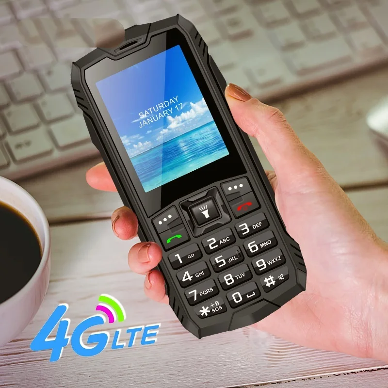 Go 4G Rugged Phone IP68 Waterproof Dustproof Feature Phones Dual SIM Big Battery Keypad Phone Bar Phone with Glare Flashlight