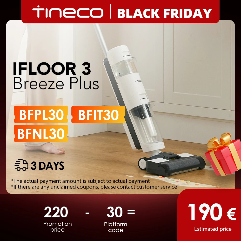 Tineco iFLOOR 3 Breeze Plus Wet Dry Vacuum Cordless Floor Cleaner and Mop One-Step Cleaning for Hard Floors