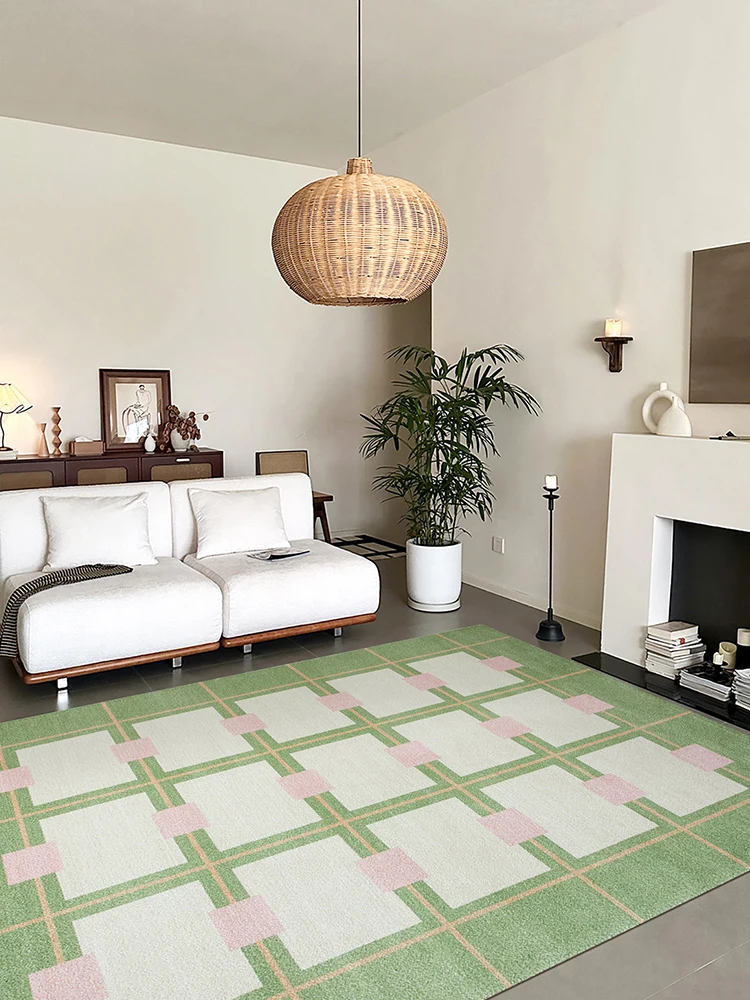 Nordic Light Green Plaid Ins Rug Carpet Soft Living Room Simple Modern Parlor Sofa Floor Rug Kid Room Bedroom Carpet Large Rug