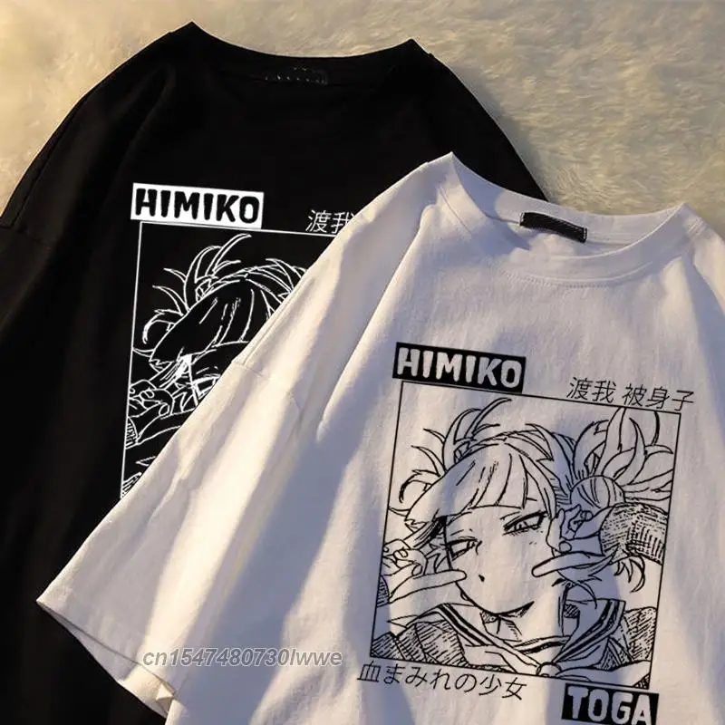 Women's Japanese Anime Print T-Shirt 100% Cotton Casual Oversized Women's Top Harajuku Street Style Round Neck T-Shirt