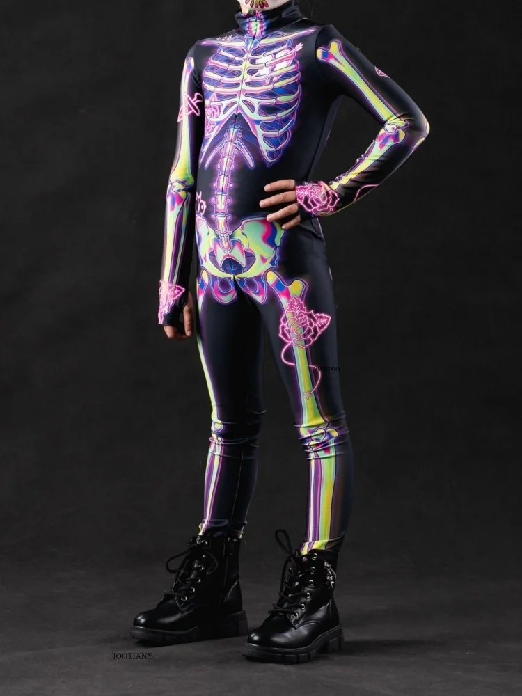Halloween-Skelett-Horror-Geister-Kostüm für Kinder, Ganzkörperanzug für Karneval, Party, Bühnenaufführung, Rollenspiel, Feiertags-Zentai-Anzug – Detail 3