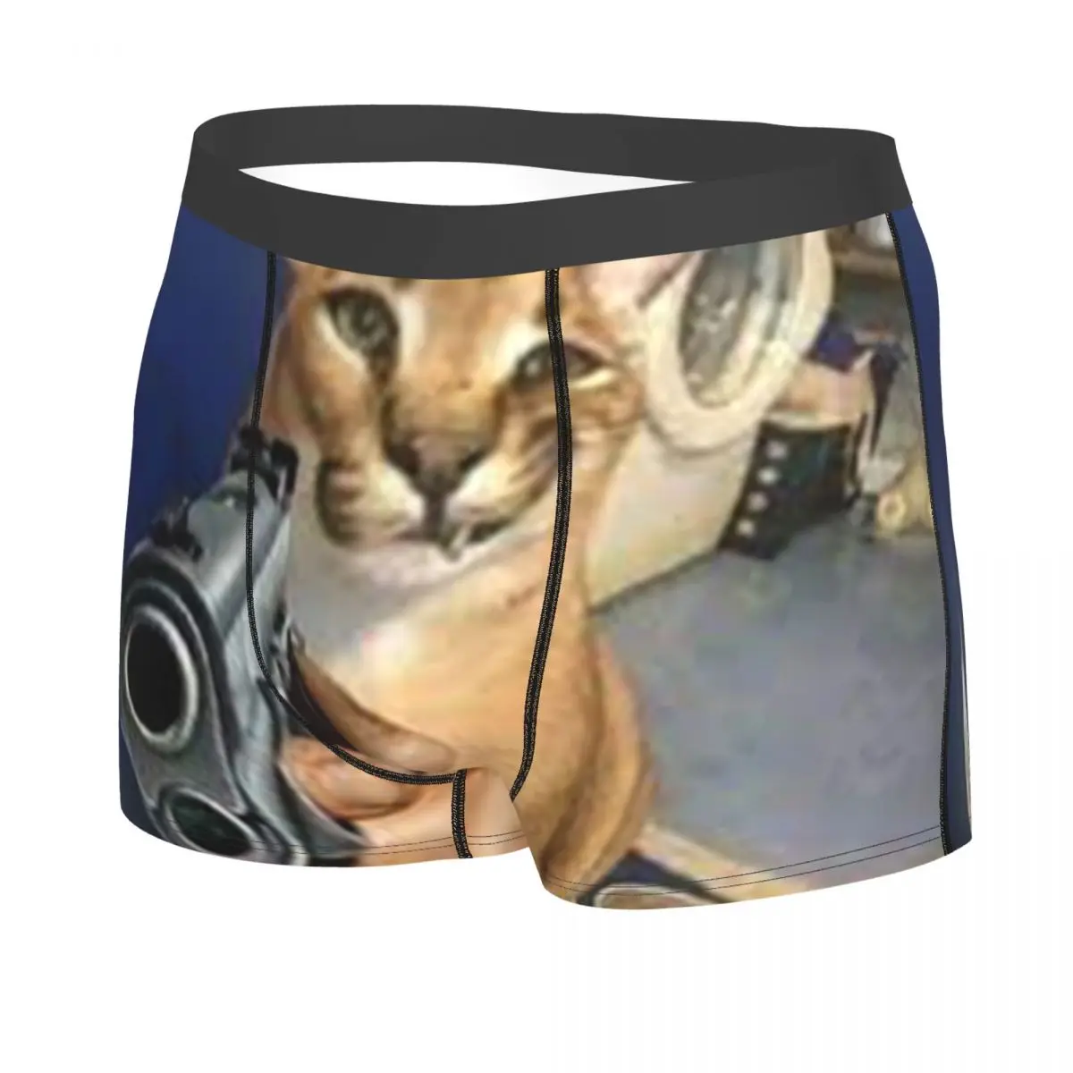 Big Floppa Gangsta Cat Underwear Men Print Custom Boxer Shorts Panties Briefs Soft Underpants