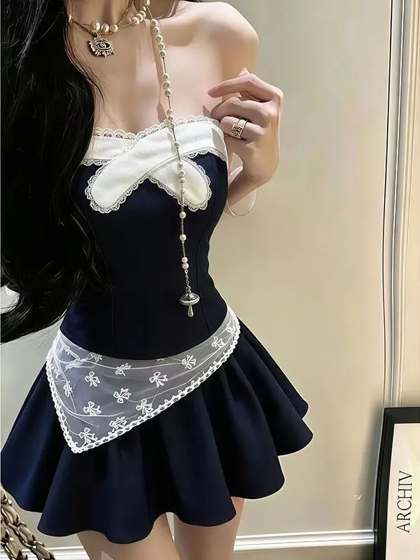 Summer New Sweet And Spicy Style Splice Color Contrast Tube Top Vest Women's Slimming Integrated with Chest Pad Breathable ...