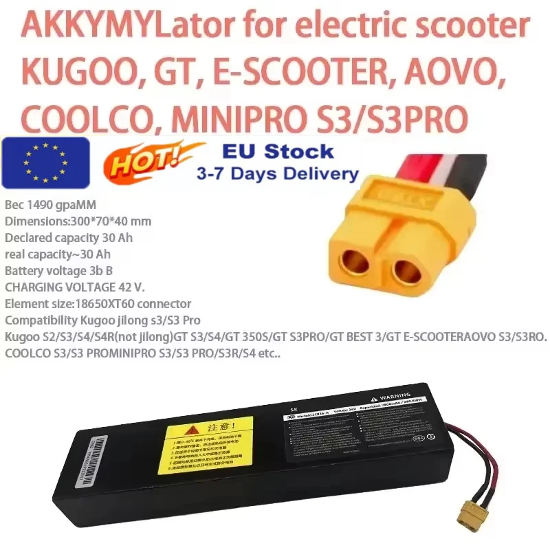 100 % Original-Elektroroller-Akku KugooS1, S2, S3/S3 Pro 7,8 Ah (36 V) Lithium-Ionen-Akku 10S3P