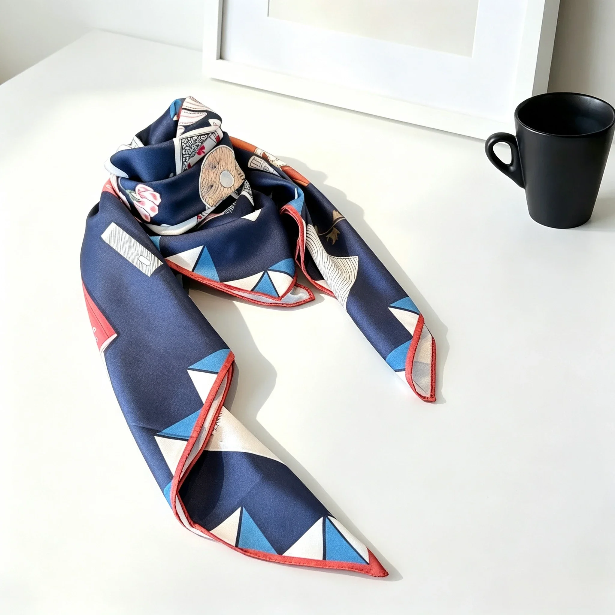 Luxury Women's Printed Silk Scarf Stylish and Versatile Retro Gloves Playful Neck Warmer Bag Tie Headscarf Shawl Neck Accessory