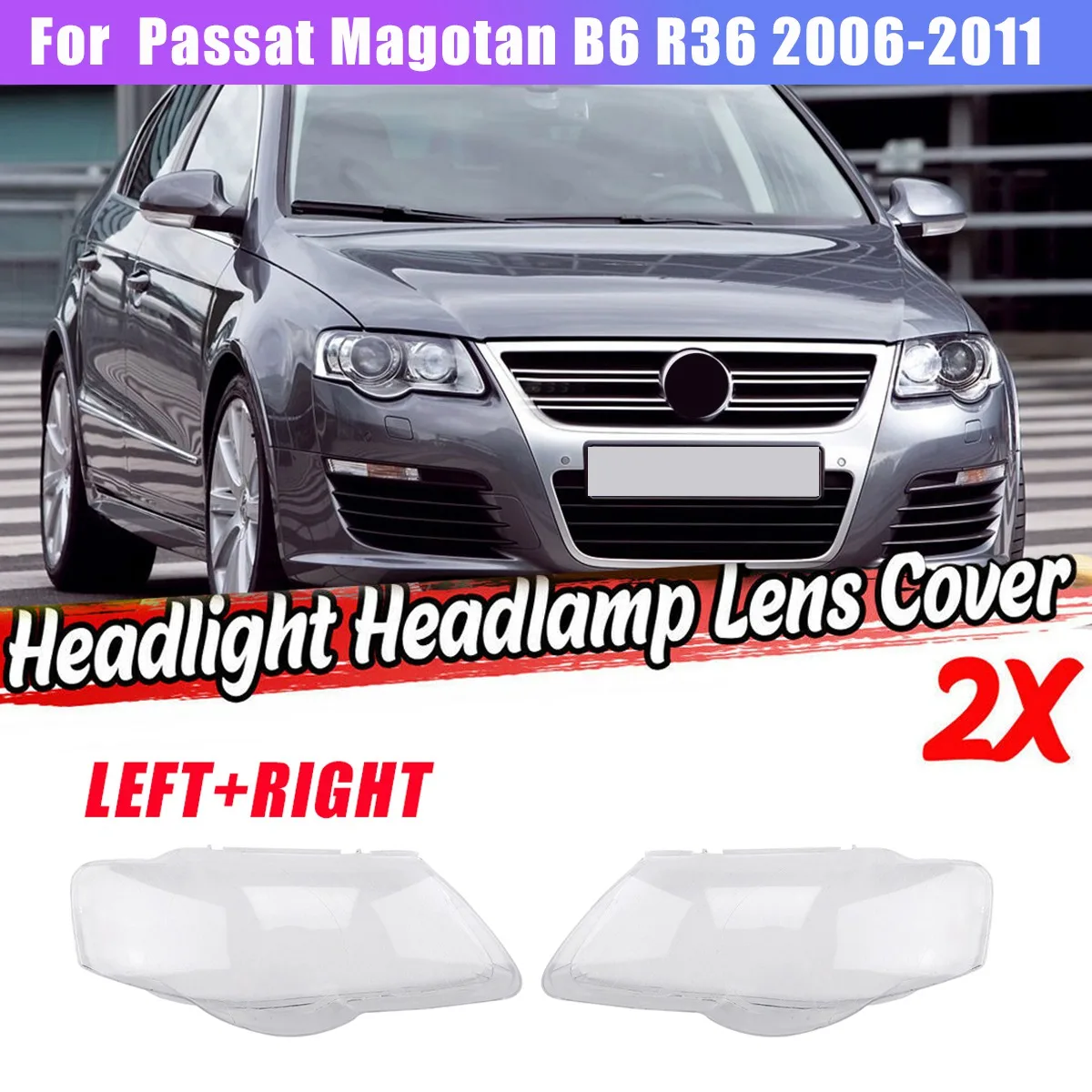 1 Pair Left+Right for Magotan B6 R36 2006-2011 Car Headlight Lens Cover Lampshade Front Light Shell Cover