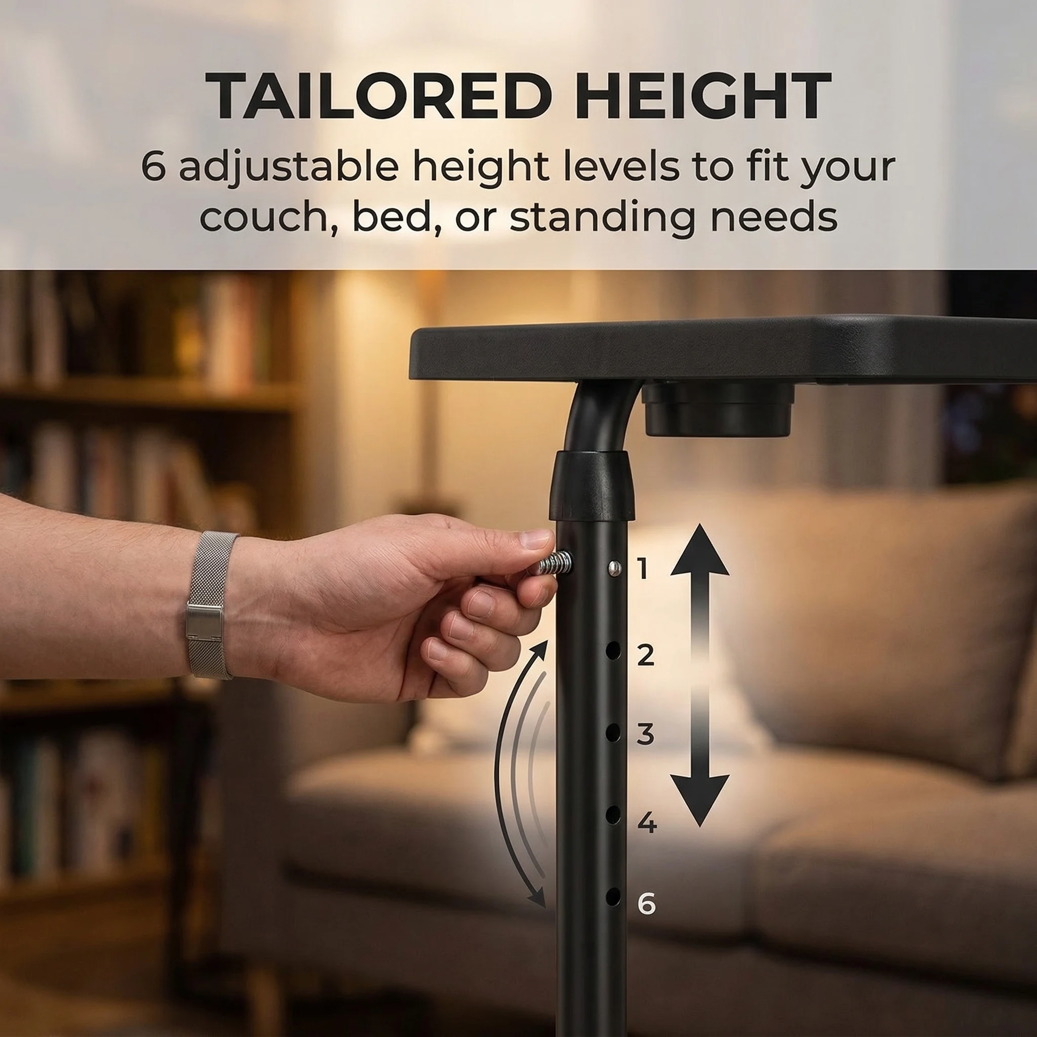 2Pcs Adjustable TV Tray Table - Foldable TV Tray with 6 Height & 3 Tilt Angle Adjustments, TV Dinner Tray with Cup Holder for Couch, Bed, Sofa and Chair