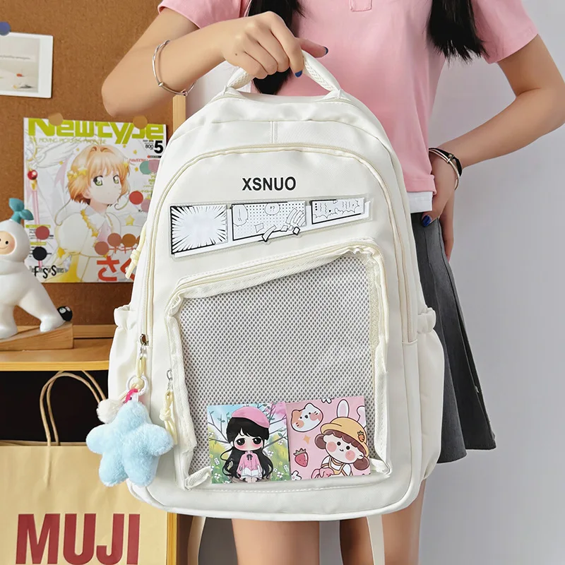 

HAEX Fashion Students Backpacks 2025 Large Capacity DIY Anime Badge School Ita Bags Casual Commute Laptop Mochilas Para Mujer
