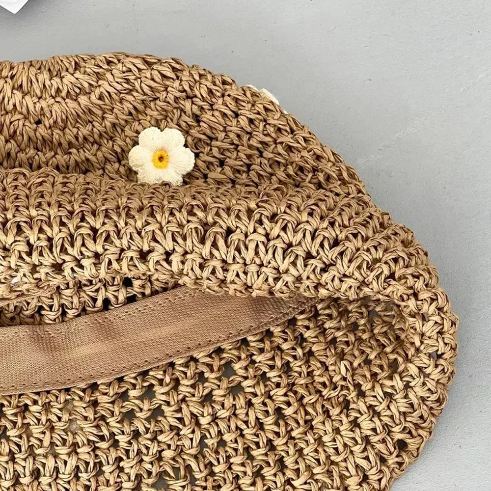 قبعة صيفية من القش على شاطئ البحر قابلة للطي للشمس والظل قبعة صياد السمك منسوجة للأنشطة الخارجية على الشاطئ