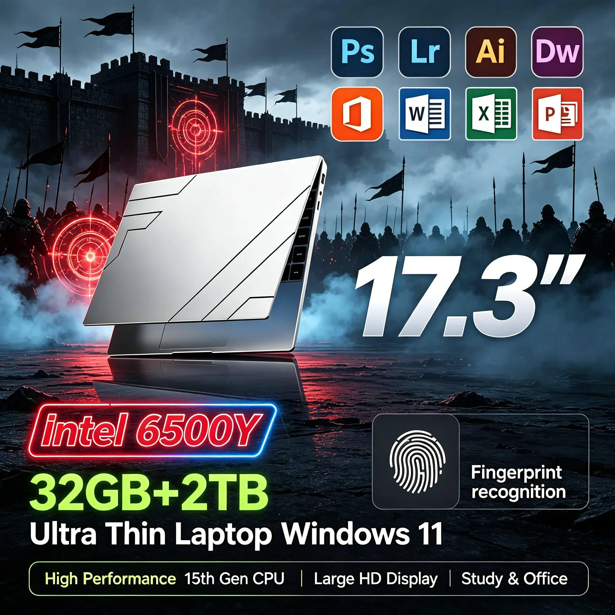 17.3'' Inch Big Screen Backlit Keyboard Notebook Intel 6500Y 32GB RAM 1TB 2TB SSD Win11 WiFi6 BT5.2 Portable Laptop Work Study