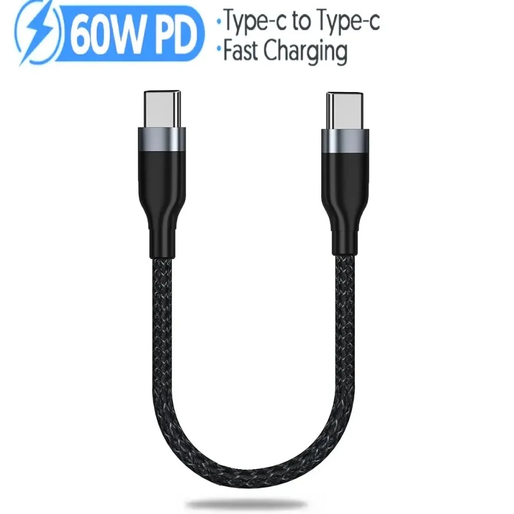 

60W 0.25M Short USB C to Type C Fast Charging Data Cable Cord for iPhone 16 17 Huawei Samsung Xiaomi Portable Power Bank Tablet