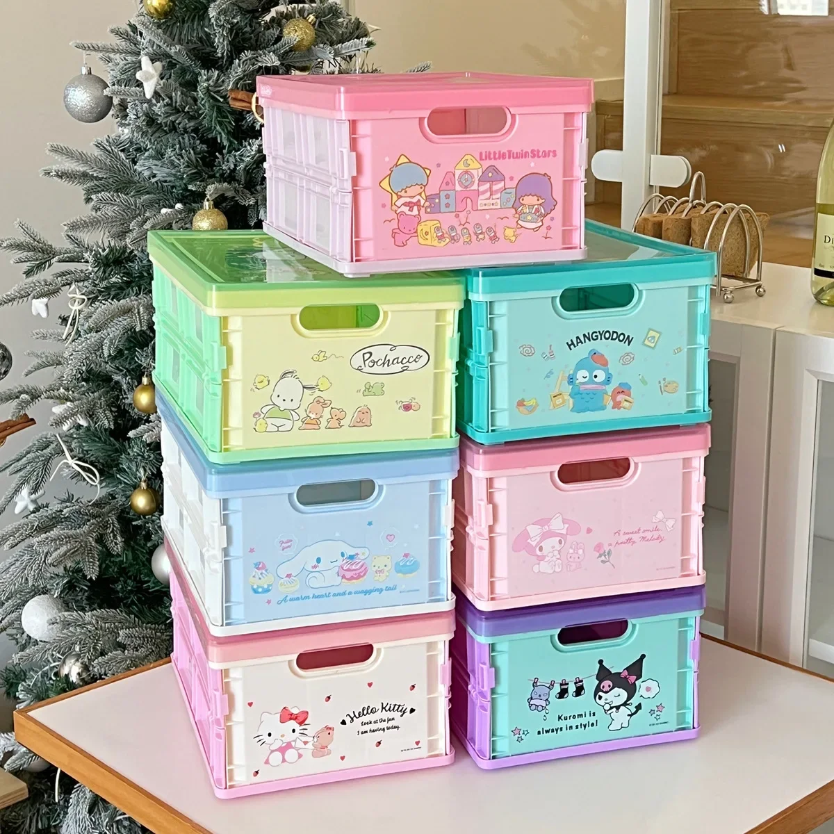 

Sanrio Kawaii Hello Kitty Transparent Printed Storage Box MyMelody Kuromi Anime Cartoon Dormitory Bedroom Storage Box with Cover