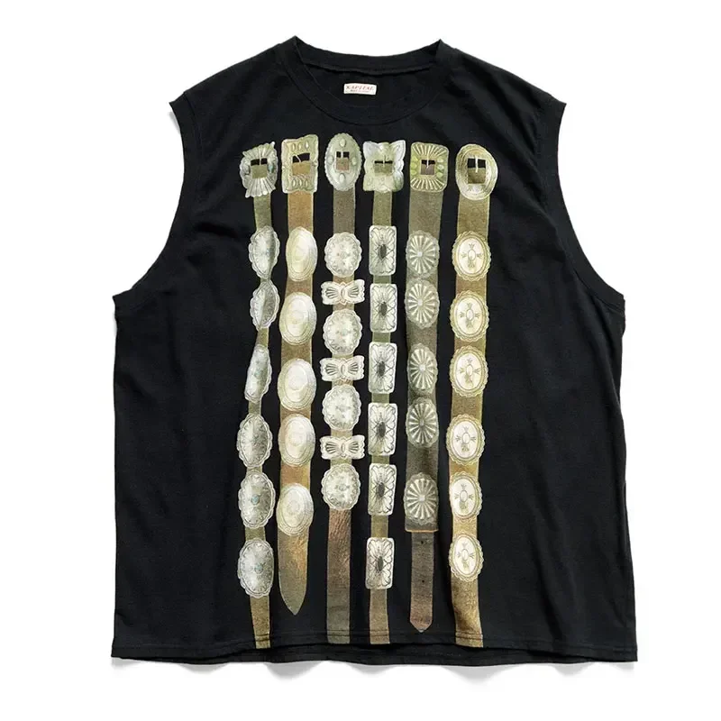 KAPITAL 24SS Hirata and Hongri Style Cotton Metal Belt Printed Loose Shoulder Vest for Men Women