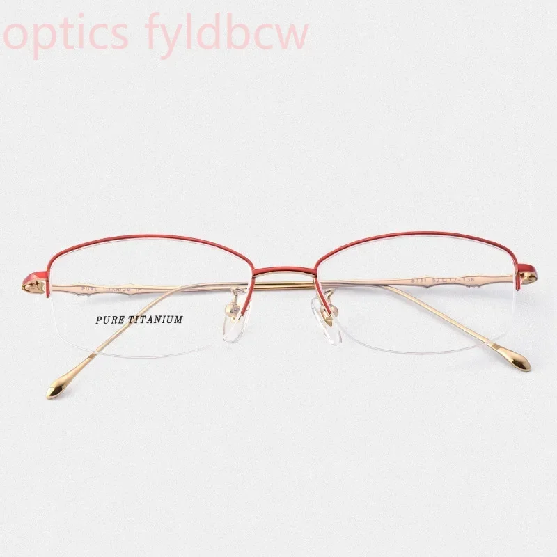 54-ミリメートルチタン眼鏡フレーム女性ハーフフレーム近視メガネ処方メガネデザイナー光学メガネフレーム-331-薄い脚