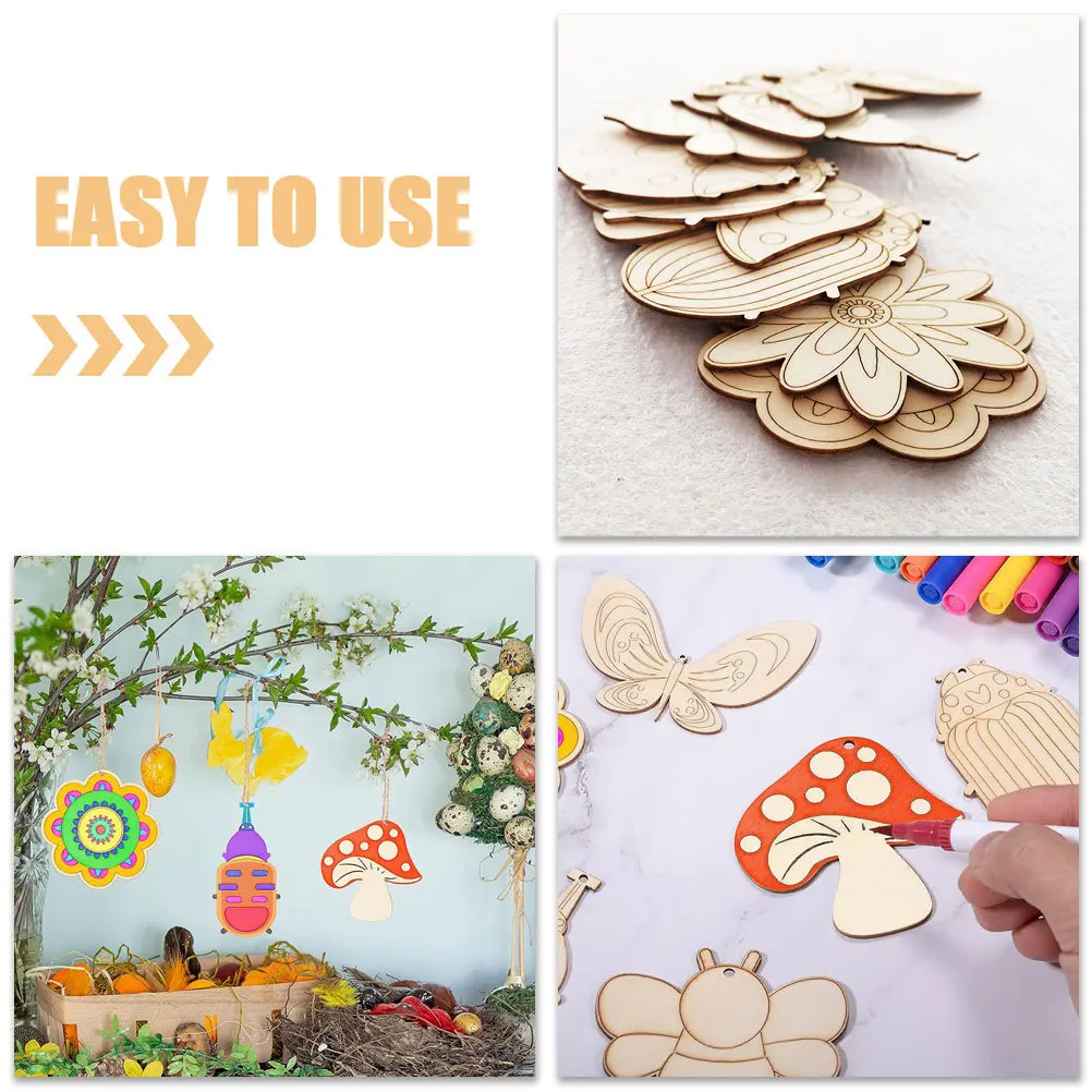 

60 set Wooden Laser Cutouts Unfinished Diy Wood Slices For Crafts Painting Projects Decor Graffiti Chips Craft Supplies